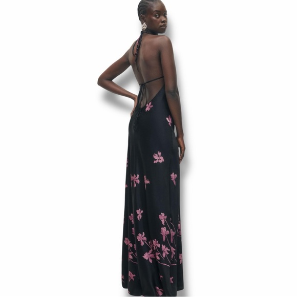 NWT Reformation Jeany Silk Halter Maxi Dress Gown in Night Iris Floral - Picture 2 of 9